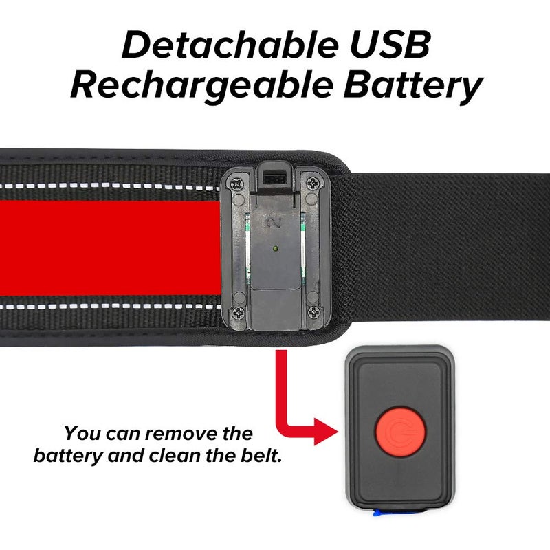 BSEEN LED Running Belt - Rechargeable Glowing Light Up Waistband, Reflective Gear Safety Lights for Runners, Joggers, Walkers, Pet Owners, Cyclists (Red) - Image 4